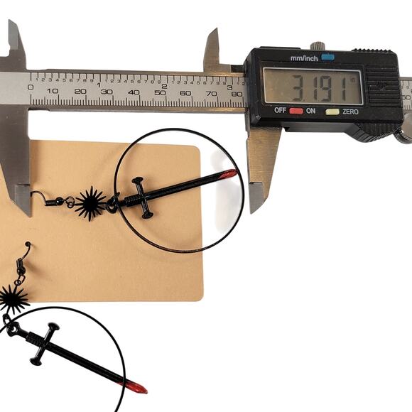 Gothic Sword Hoop Earrings Black Red Blade Sunburst Dangle Cosplay Jewelry 3" - Picture 5 of 9